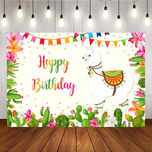 Mocsicka Happy Birthday Party Backdrops Alpaca and Cactus Golden Dots Background-Mocsicka Party