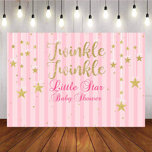 Mocsicka Twinkle Twinkle Little Stars and Pink Stripes Baby Shower Backdrops-Mocsicka Party