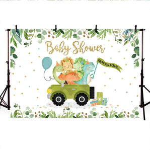 Mocsicka Little Dinosaur Drive By  on the Road Baby Shower Party Back Drops