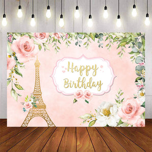 Mocsicka Golden Tower Spring Floral Happy Birthday Party Backdrop-Mocsicka Party