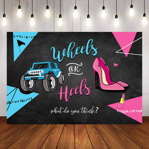 Mocsicka Wheels or Heels Gender Reveal Baby Shower Party Backdrop