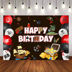 Mocsicka Pirate Ship and Treasure Happy Birthday Backgrounds-Mocsicka Party