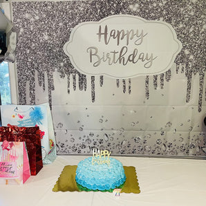 Mocsicka Sliver Dots and Diamonds Happy Birthday Backdrop-Mocsicka Party