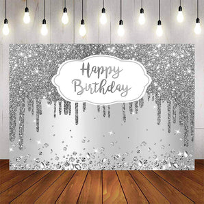 Mocsicka Sliver Dots and Diamonds Happy Birthday Backdrop