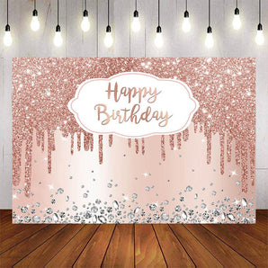 Mocsicka Champange Gold Dots and Diamonds Happy Birthday Backdrop