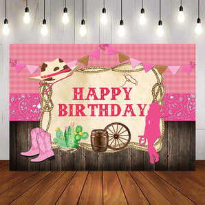 Mocsicka Cowgirl Red Lattice and Planks Happy Birthday Backdrop-Mocsicka Party