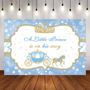 Mocsicka Blue and Gold Carriage Little Prince Baby Shower Backdrop-Mocsicka Party