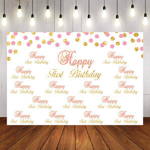 Mocsicka Pink and Gold Dots Happy Birthday Step and Repeat Photo Backdrops-Mocsicka Party