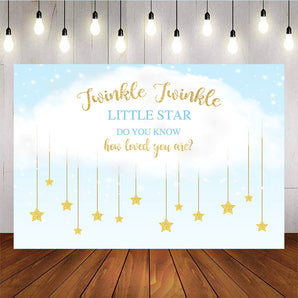 Mocsicka Twinkle Little Star Birthday Backdrop Blue Sky and White Cloud Background