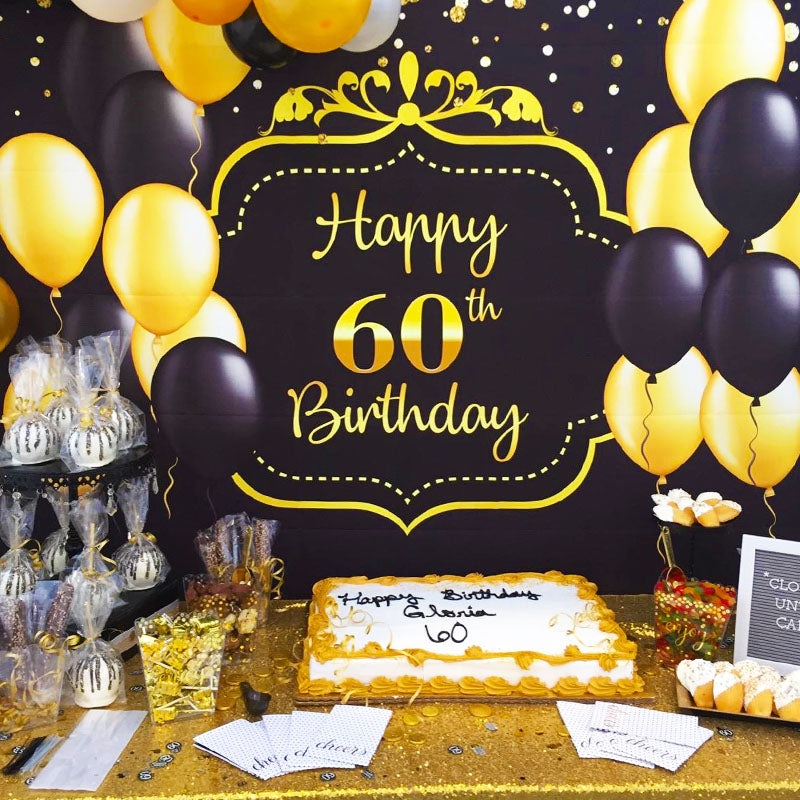 Happy 60th Birthday Party Supplies Black Gold Balloons and Dots ...
