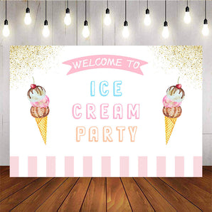 Mocsicka Welcome to Ice Cream Party Backdrop Happy Birthday Party Supplies-Mocsicka Party