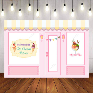 Mocsicka Pink Ice Cream Parlor Backdrop Happy Birthday Party Supplies-Mocsicka Party