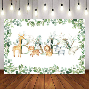 Mocsicka Wild Animals and Green Leaves Baby Showe Backdrop-Mocsicka Party