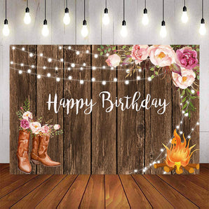 Mocsicka Cowboy Boots and Flowers Birthday Backdrop-Mocsicka Party