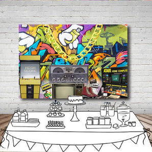 Mocsicka Retro Game Console and Radio Backdrop Theme Party Decor Prop