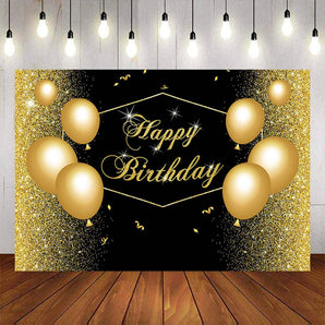 Mocsicka Gold Dots and Balloons Happy Birthday Party Backdrops-Mocsicka Party