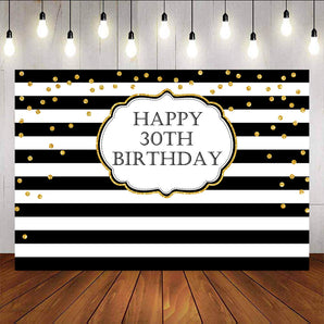 Mocsicka Black White Stripes Backdrop Gold Dots Birthday Party Supplies-Mocsicka Party