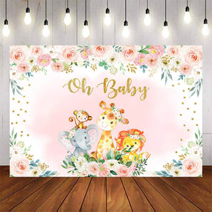 Mocsicka Cute Animals and Spring Floral Baby Shower Backdrop-Mocsicka Party