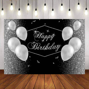 Mocsicka Sliver Dots and Balloons Happy Birthday Party Backdrop-Mocsicka Party