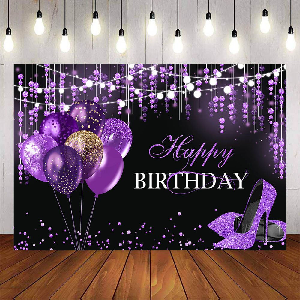 Mocsicka Purple Balloon Diamonds and High Heel Birthday Backdrop ...