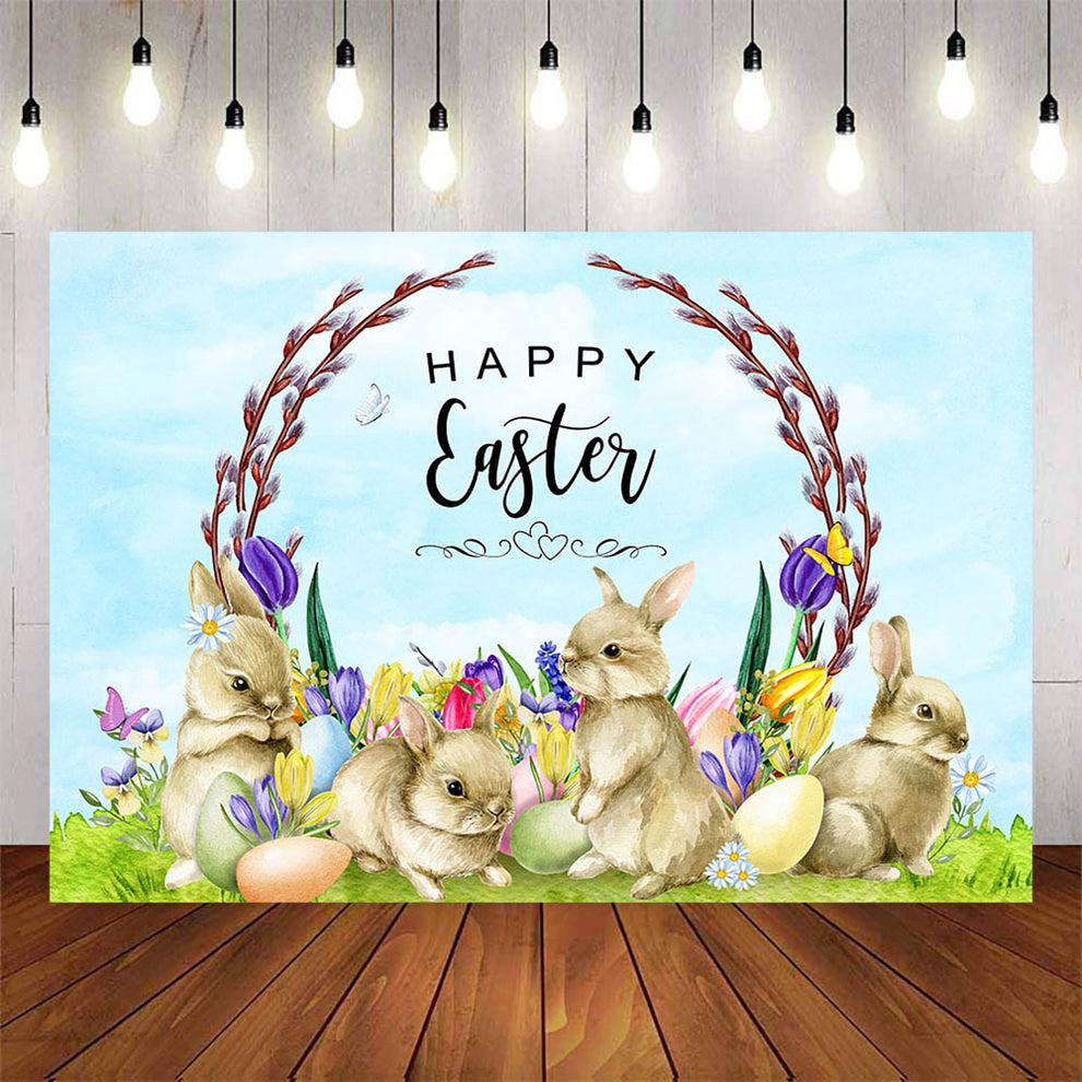 Mocsicka Rabbits and Flowers Happy Easter Backdrop – Mocsicka Party