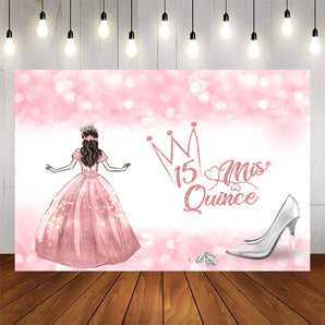 Mocsicka Quinceanera Pink Dress Happy Birthday Backdrop-Mocsicka Party