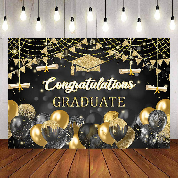 Mocsicka Black and Gold Balloons Congrats Graduation Backdrop ...