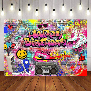 Mocsicka Graffiti Wall Happy Birthday Backdrop-Mocsicka Party