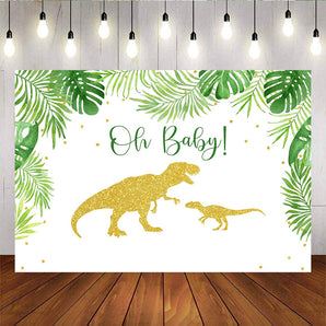 Mocsicka Golden Dinosaur Baby Shower Backdrop Plam Leaves Gold Dots Background-Mocsicka Party