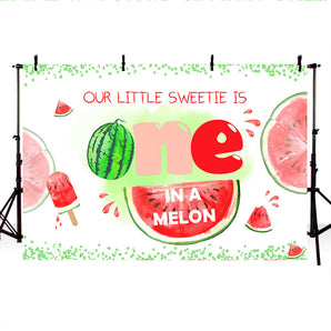 Mocsicka Our Little Sweetie is One Summer Watermelon First Birthday Party Backdrop
