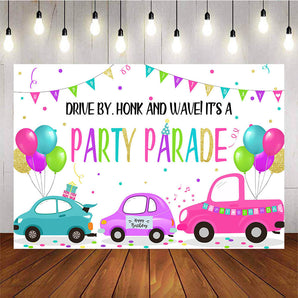 Mocsicka Drive Cars Happy Birthday Party Decor It's A Party Parade Background-Mocsicka Party