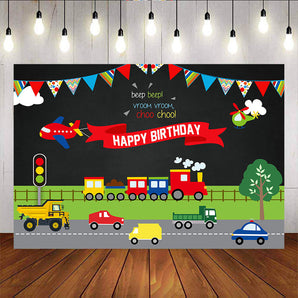 Mocsicka Road Car Train and Airplane Background kids Birthday Party Supplies-Mocsicka Party