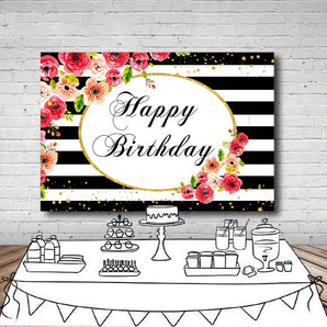 Mocsicka Stripes and Flowers Happy Birthday Backgrounds