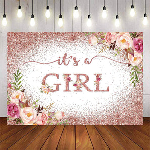 Mocsicka It's Girl Pink Dots and Flowers Baby Shower Backdrop-Mocsicka Party