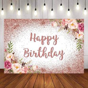 Mocsicka Pink Dots and Flowers Happy Birthday Party Backdrop