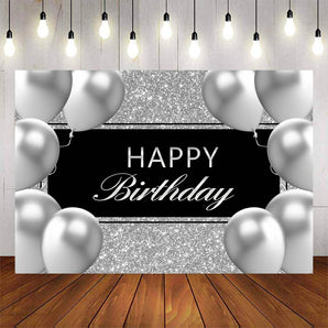 Mocsicka Sliver Balloons and Glowing Dots Happy Birthday Backdrop-Mocsicka Party