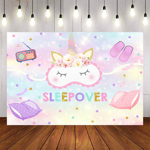 Mocsicka Sleep Over Unicorn Pillow Theme Party backgrounds-Mocsicka Party