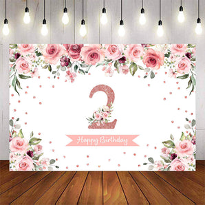 Mocsicka Spring Floral and Pink Dots Happy Birthday Backdrops-Mocsicka Party