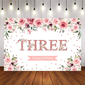 Mocsicka Spring Floral and Pink Dots Happy Birthday Background-Mocsicka Party