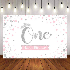 Mocsicka Sliver and Pink Dots First Birthday Party Backdrops-Mocsicka Party