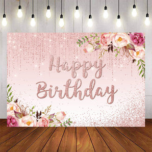 Mocsicka Spring Floral Pink Dots Happy Birthday Backdrop-Mocsicka Party