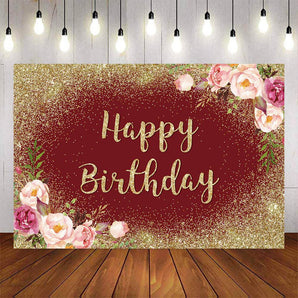 Mocsicka Pink Flowers Golden Dots Happy Birthday Party Decor-Mocsicka Party