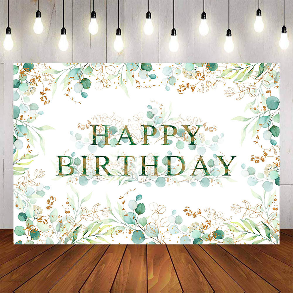 Mocsicka Green and Golden Leaves Happy Birthday Backdrop – Mocsicka Party