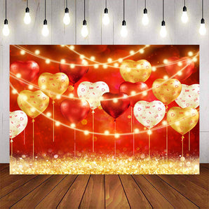 Mocsicka Gold and Red Love Happy Valentine's Day Backdrop-Mocsicka Party