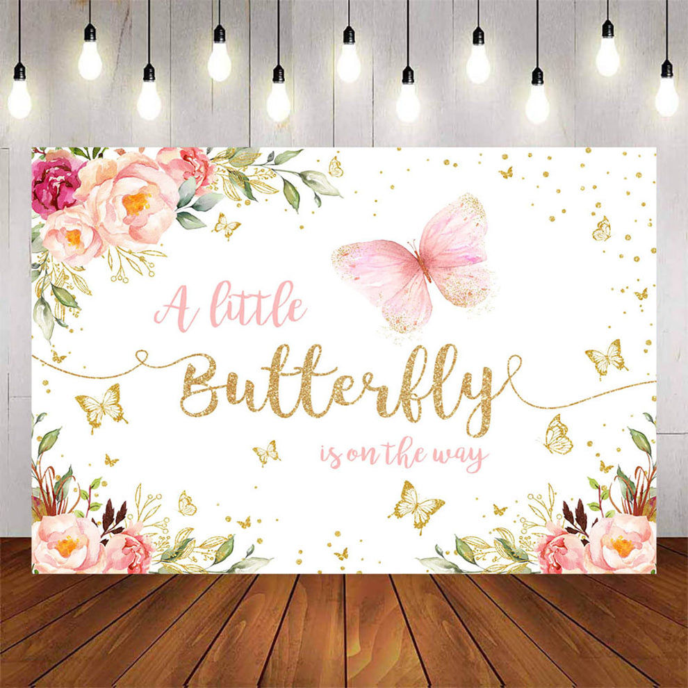 Mocsicka Butterfly and Pink Flowers Baby Shower Backdrop – Mocsicka Party