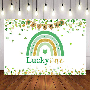 Mocsicka Four-Leaf Clover and Rainbow Lucky One Birthday Backdrop-Mocsicka Party