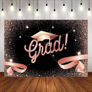 Mocsicka Gradution Party Backdrop Rose Gold Ribbons and Bachelor Cap Background-Mocsicka Party