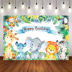 Mocsicka Wild Animals Plam Leaves Happy Birthday Newborn Party Backdrops-Mocsicka Party