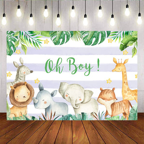 Mocsicka Oh Boy Baby Shower Decor Prop Animals and Stars Stripes Photo Backdrops-Mocsicka Party