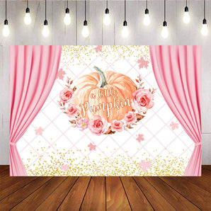 Mocsicka Little Pumpkin Pink Flowers Photo Background Baby Shower Decor Prop-Mocsicka Party